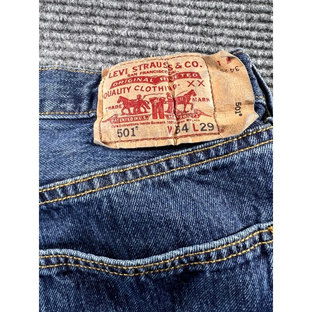 Levis 501 XX Original Fit Jeans Mens 34x29 Blue Denim Straight Leg Button Fly